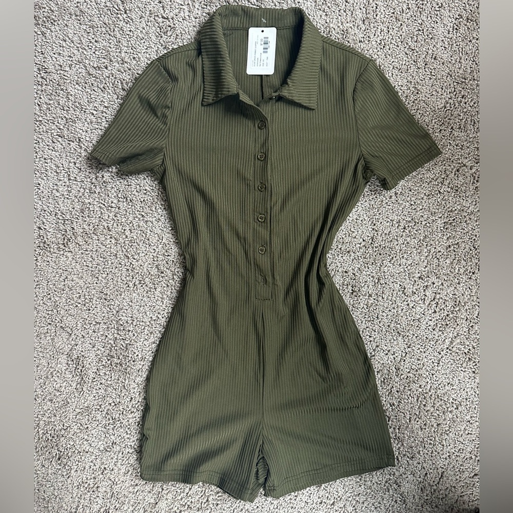 SHEIN Olive Green Ribbed Jumpsuit
